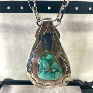 Tom willeto signed Sterling Silver Navajo pendant/ necklace. From Bisbee mine.